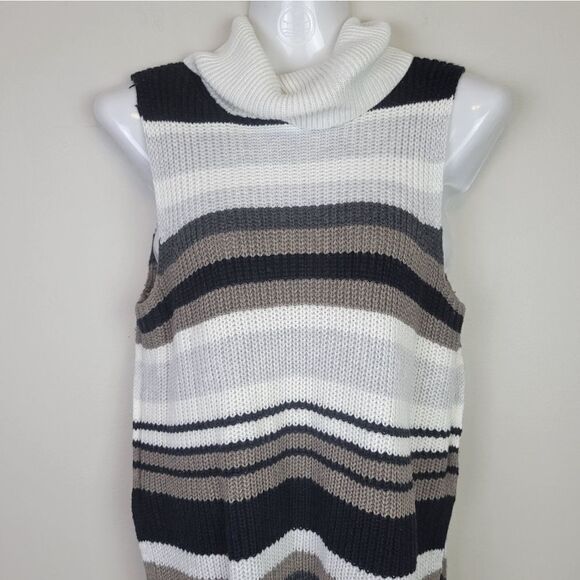 Abercrombie & Fitch Knitted Sweater Vest Turtleneck Brown Cream S - Picture 2 of 9